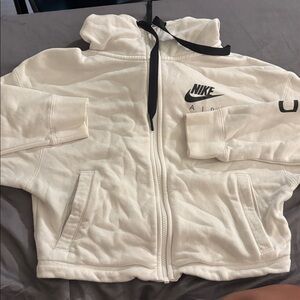 Nike White Zip-Up Hoodie with Black Logo